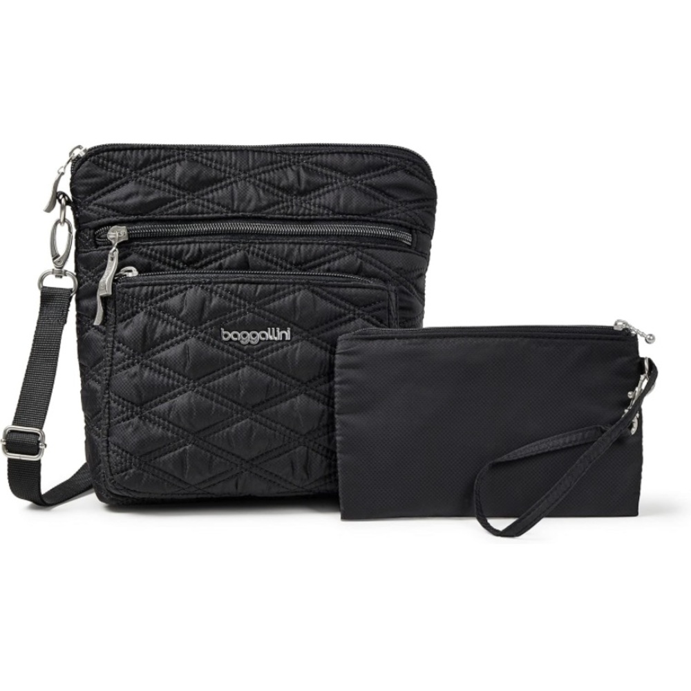 BAGGALLINI CROSSBODY QUILTED Bag with RFID Wristlet/ Silver Hardware EUC